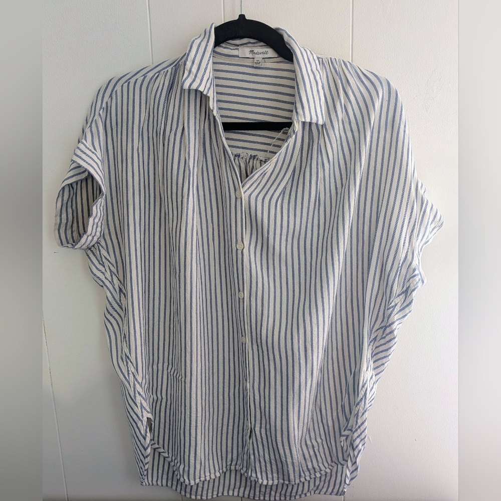 Madewell White and Blue Striped Button-Down Shirt